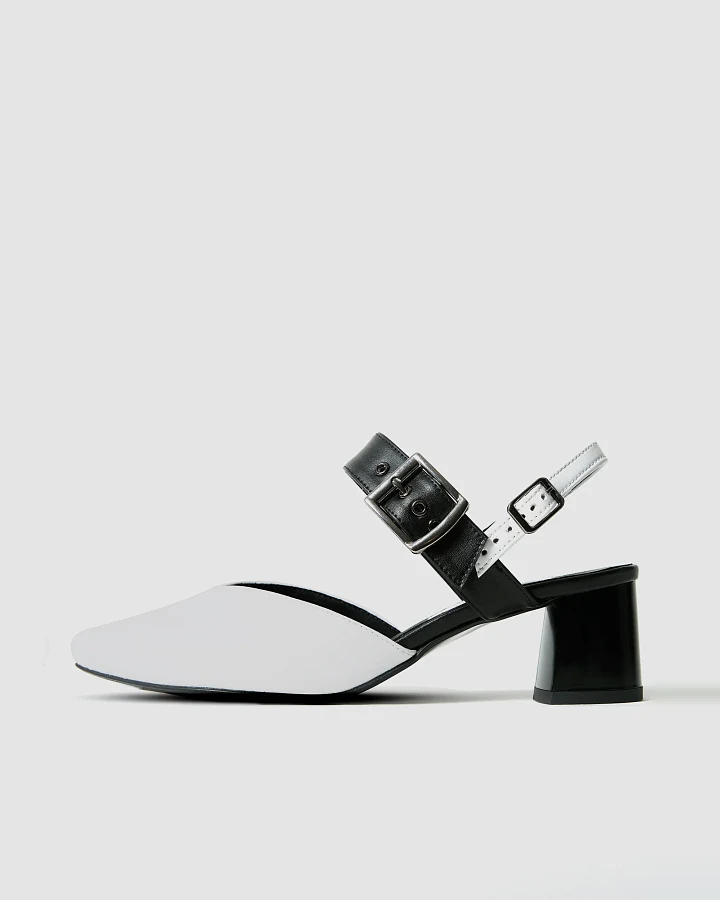BOHEMA Damen vegan Pumps Marilyn Offener Absatz Stilettos B&W