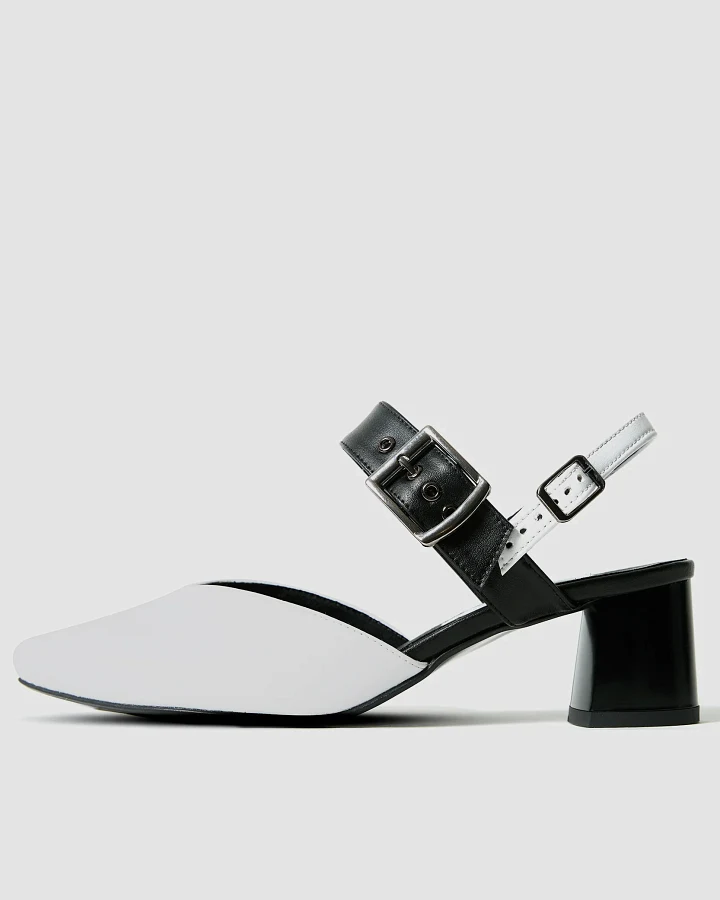 BOHEMA Damen vegan Pumps Marilyn Offener Absatz Stilettos B&W