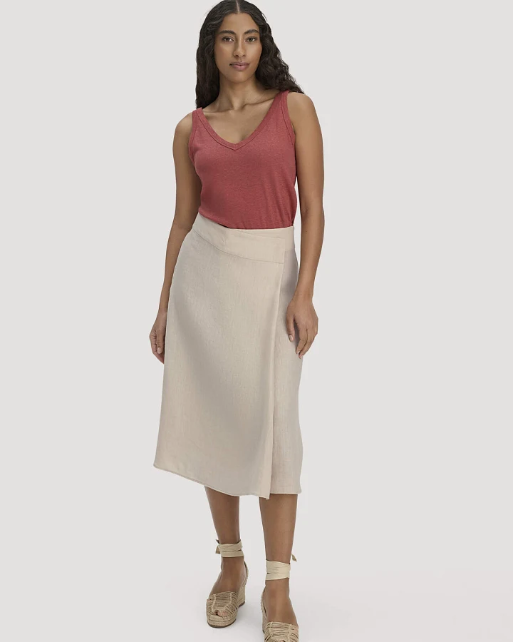 hessnatur Damen Rock Midi Regular aus Leinen - beige - Größe 36