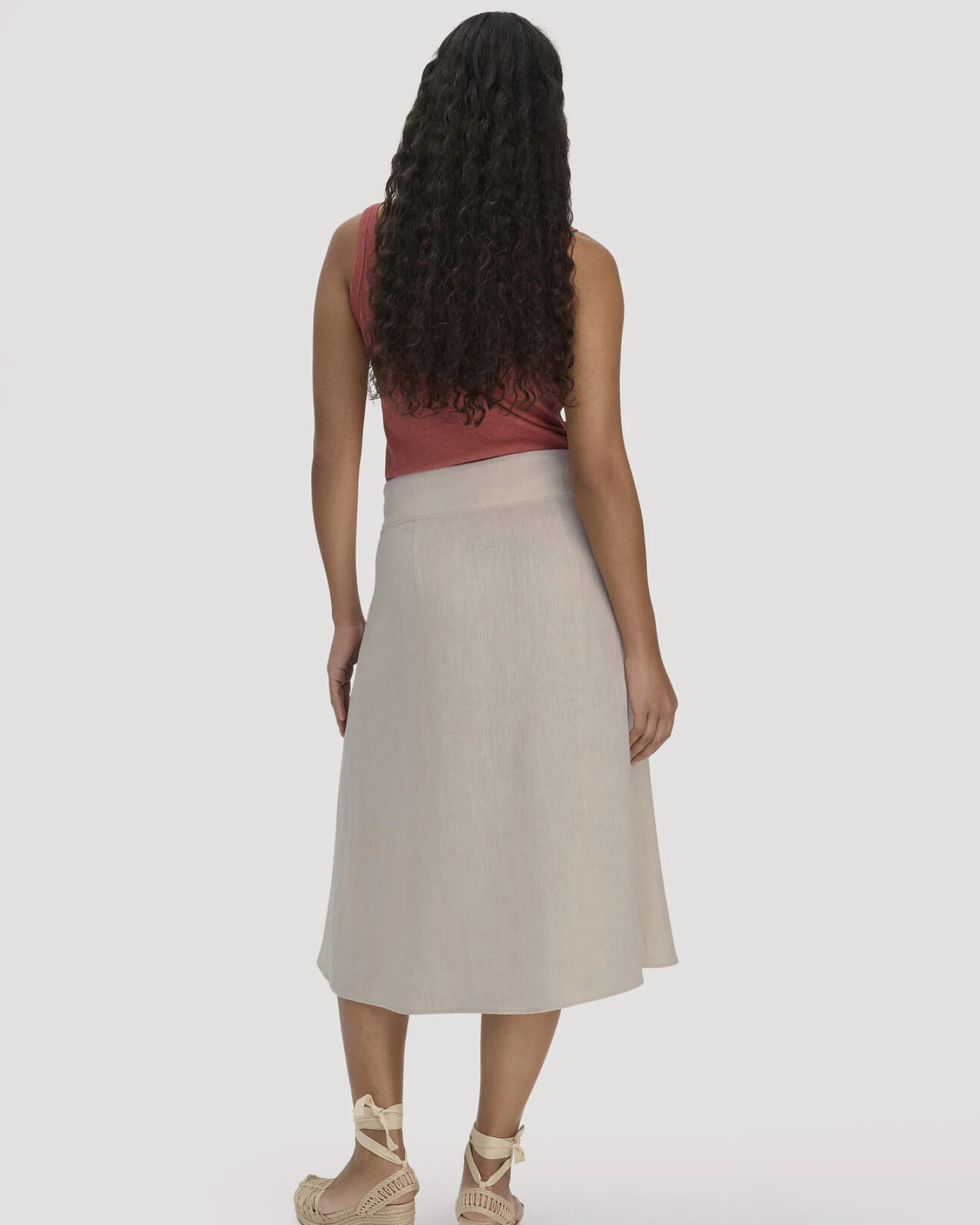 hessnatur Damen Rock Midi Regular aus Leinen - beige - Größe 44 – Ansicht 2