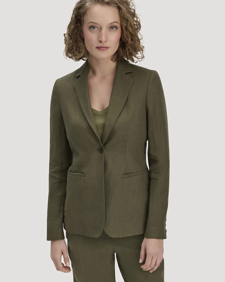 hessnatur Damen Blazer Regular aus Leinen - grün - Größe 38
