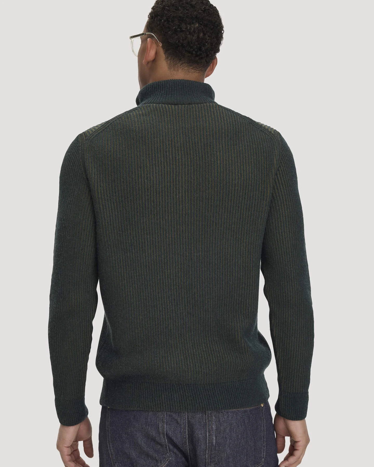 hessnatur Herren Double Knit Troyer Regular aus Bio-Baumwolle, Bio-Merinowolle und recycelter Wolle - grün - Größe L – Ansicht 3