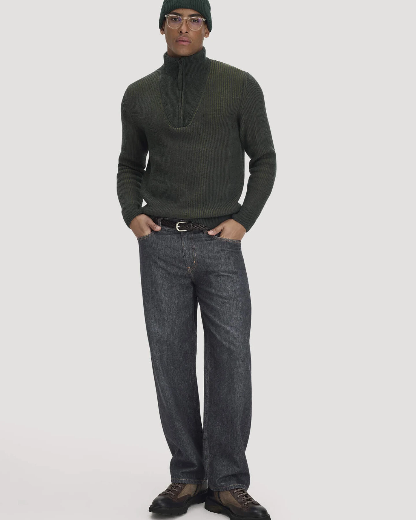 hessnatur Herren Double Knit Troyer Regular aus Bio-Baumwolle, Bio-Merinowolle und recycelter Wolle - grün - Größe XXL – Ansicht 2