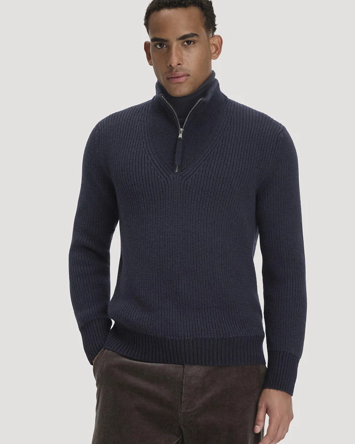 hessnatur Herren Rhön Double Knit Troyer Relaxed aus regionaler Schurwolle mit Bio-Baumwolle - blau - Größe L