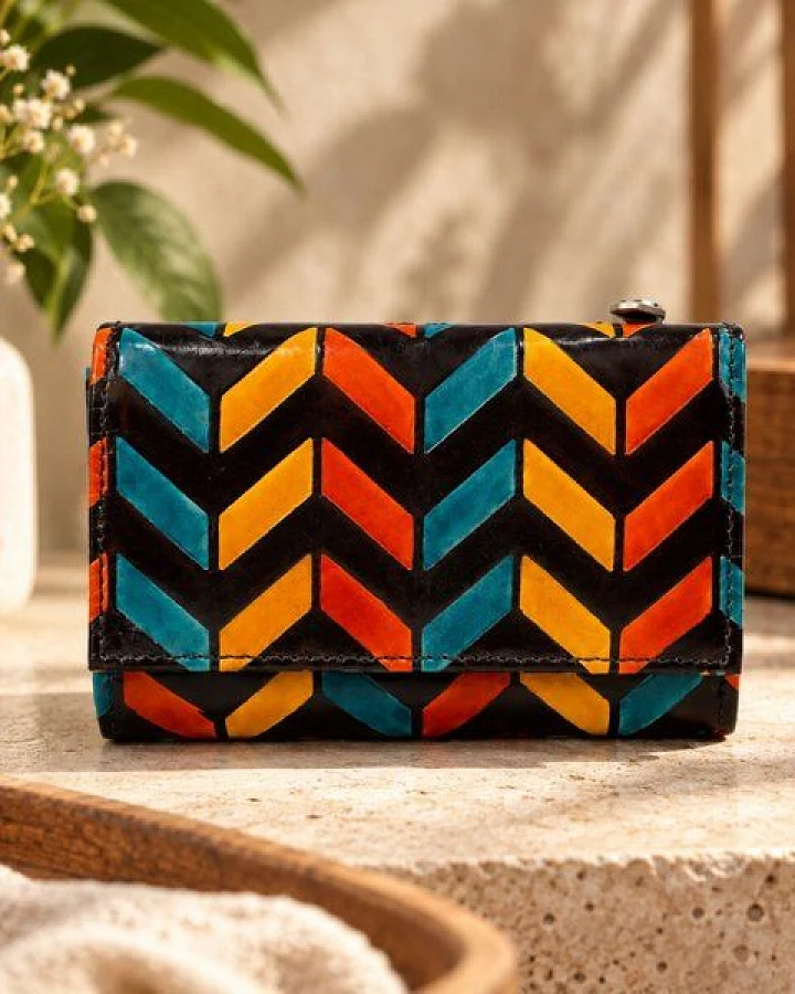 Janselo Nomad Lines Design Shanti-Leder-Mini-Geldbörse