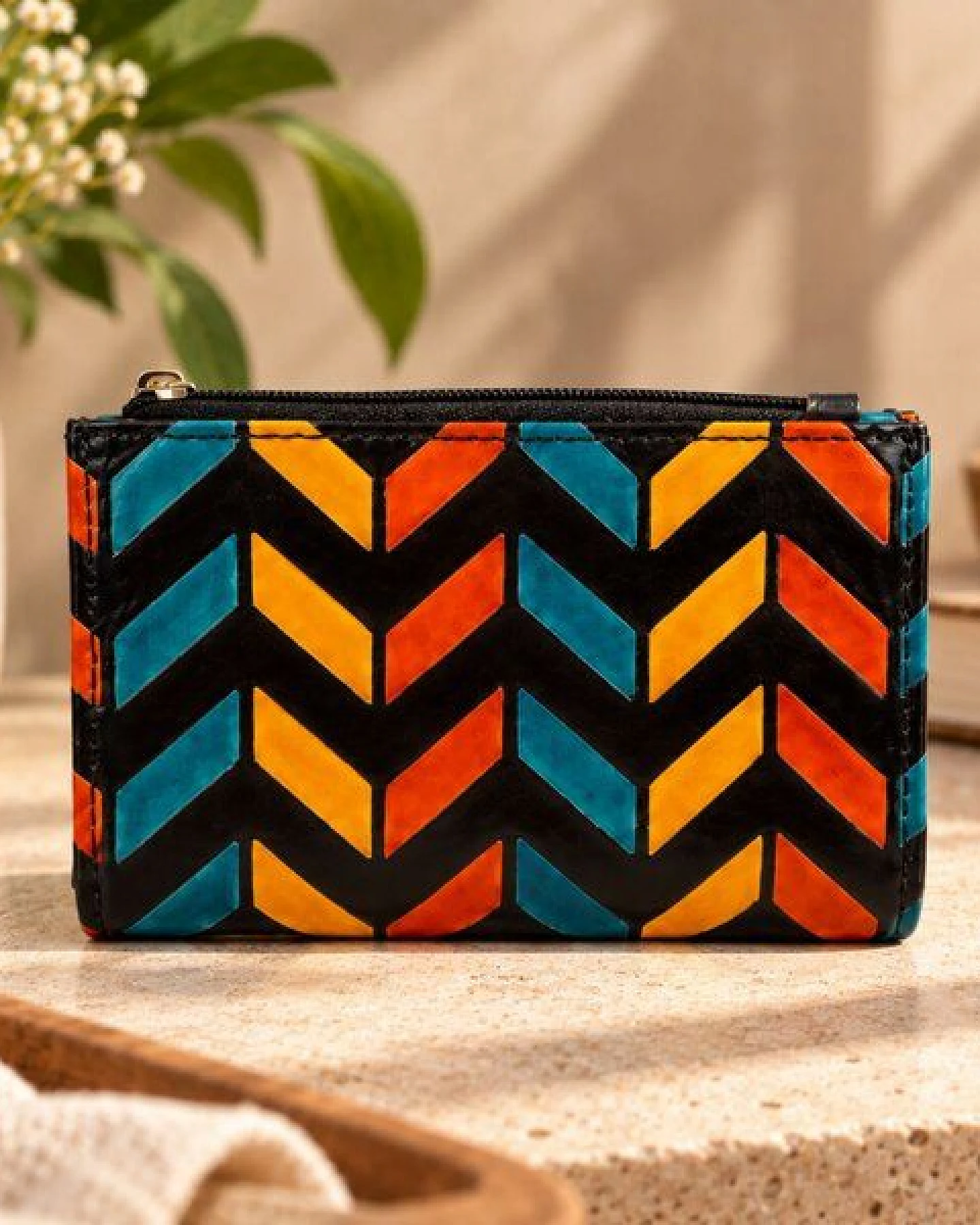 Janselo Nomad Lines Design Shanti-Leder-Mini-Geldbörse – Ansicht 2