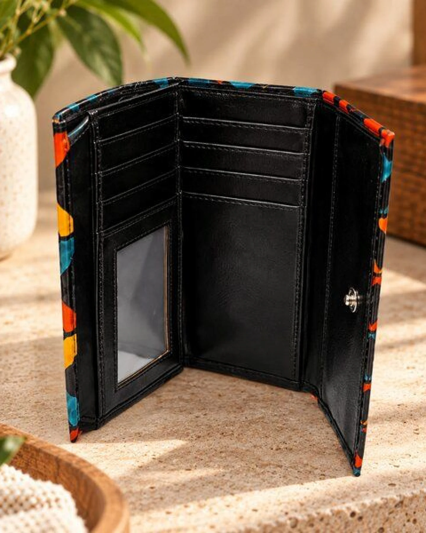 Janselo Nomad Lines Design Shanti-Leder-Mini-Geldbörse – Ansicht 3