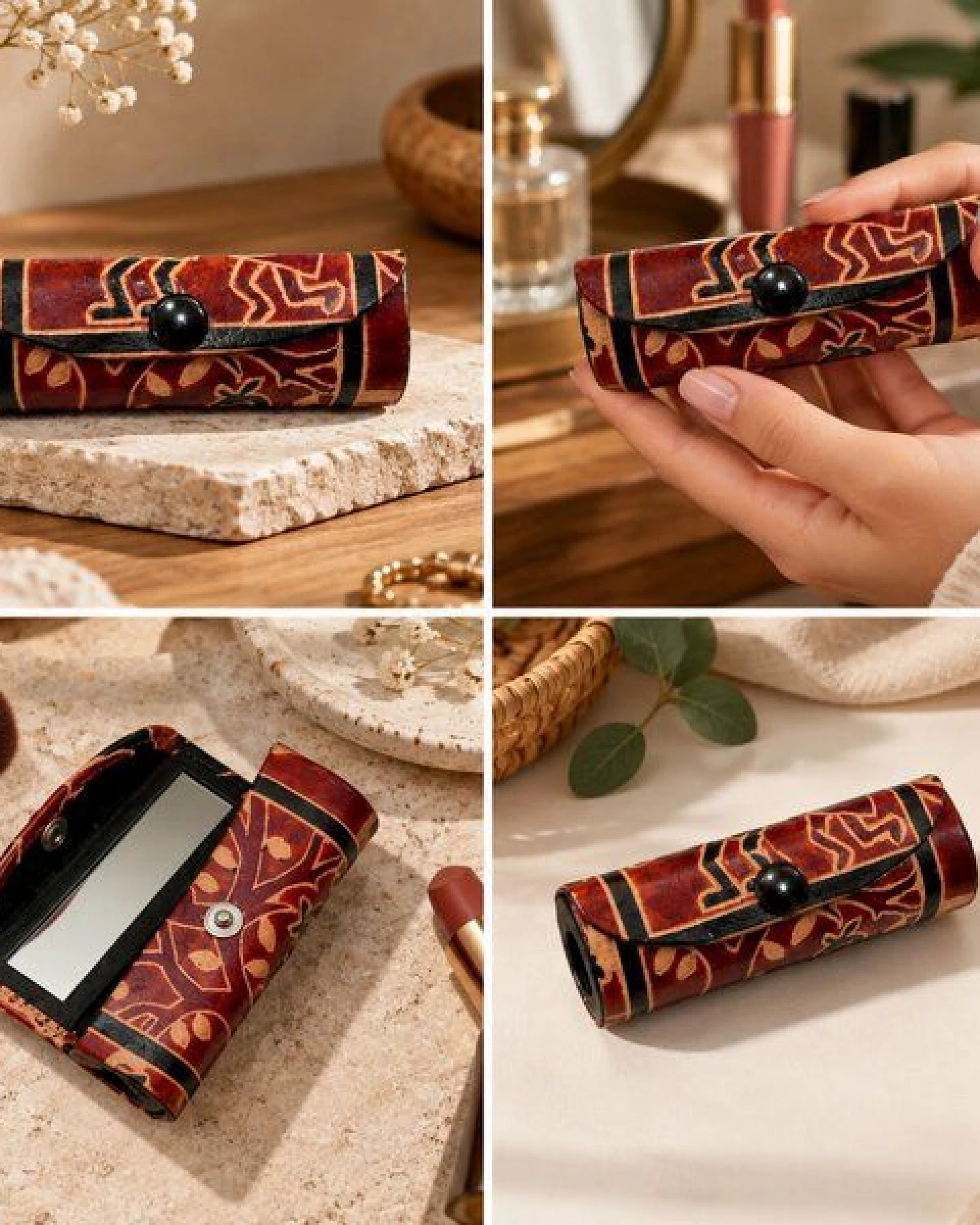 Janselo Savanna Rhythm Design Shanti-Leder-Lippenstift-Etui – Ansicht 2