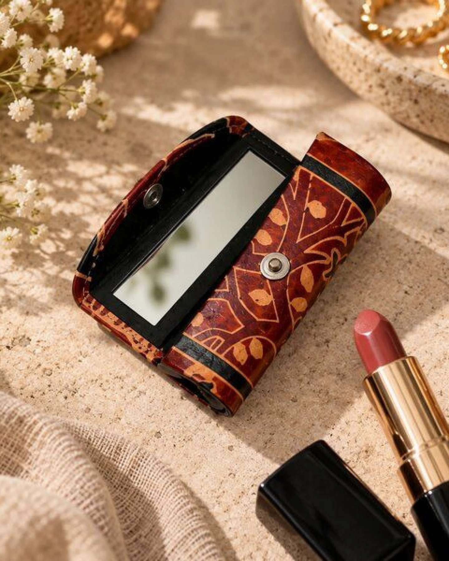 Janselo Savanna Rhythm Design Shanti-Leder-Lippenstift-Etui – Ansicht 3
