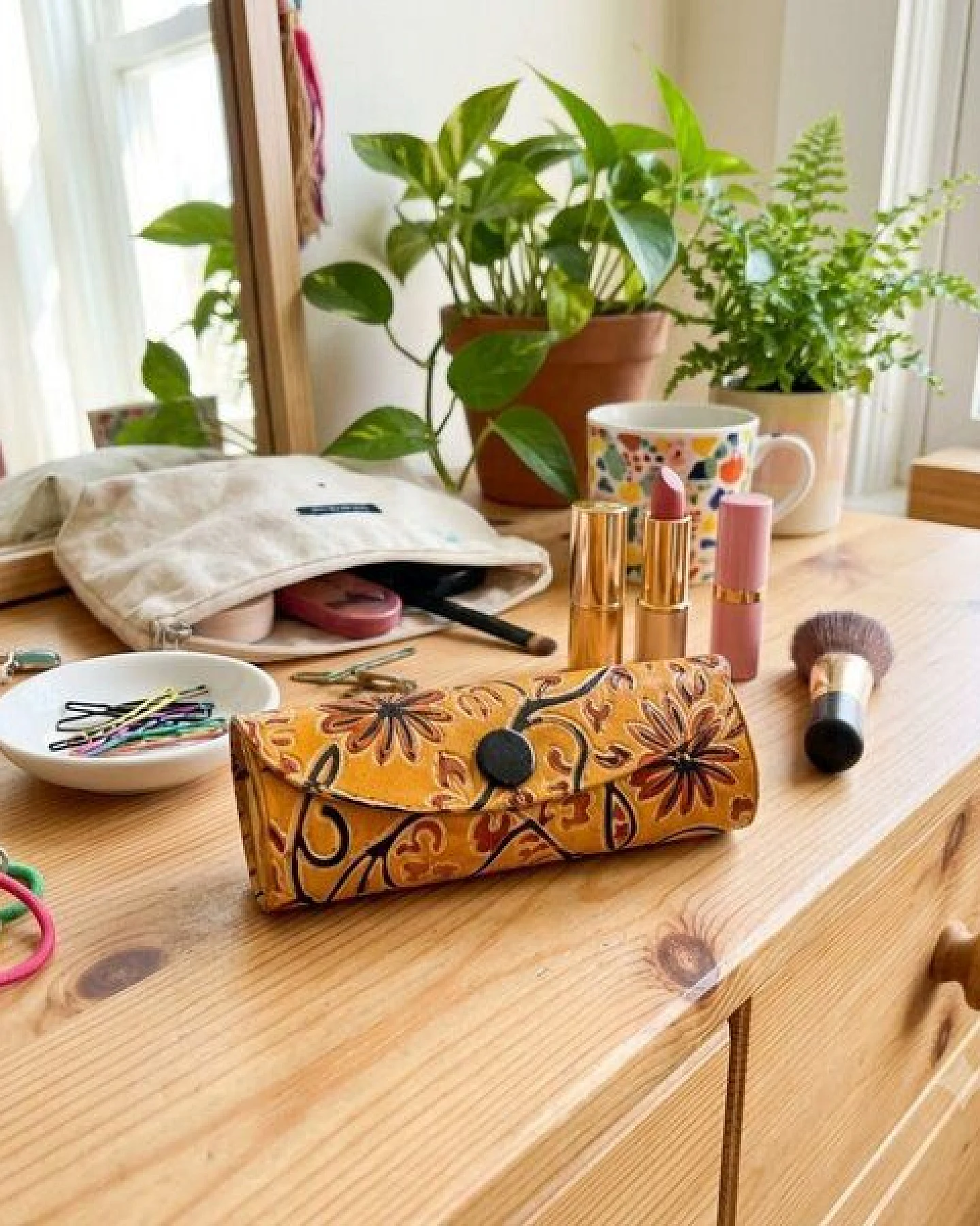 Janselo Sunflower Bloom Design Leder-Lippenstift-Etui – Ansicht 2
