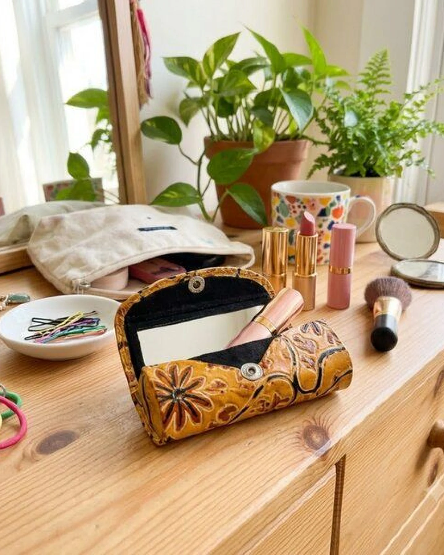 Janselo Sunflower Bloom Design Leder-Lippenstift-Etui – Ansicht 3