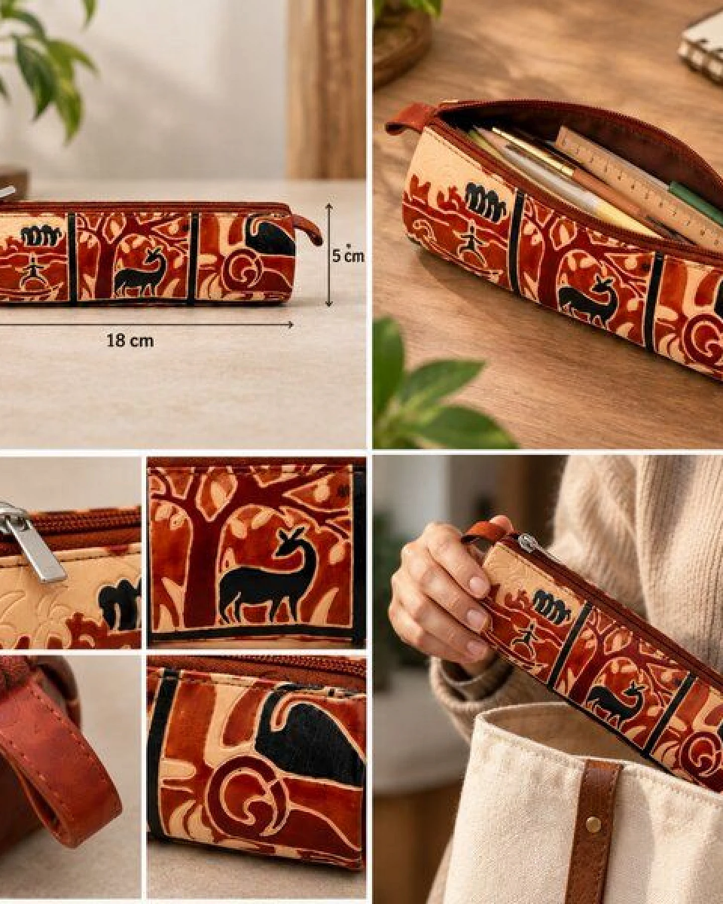 Janselo Savanna Rhythm Design Shanti-Leder-Stiftemäppchen – Ansicht 3