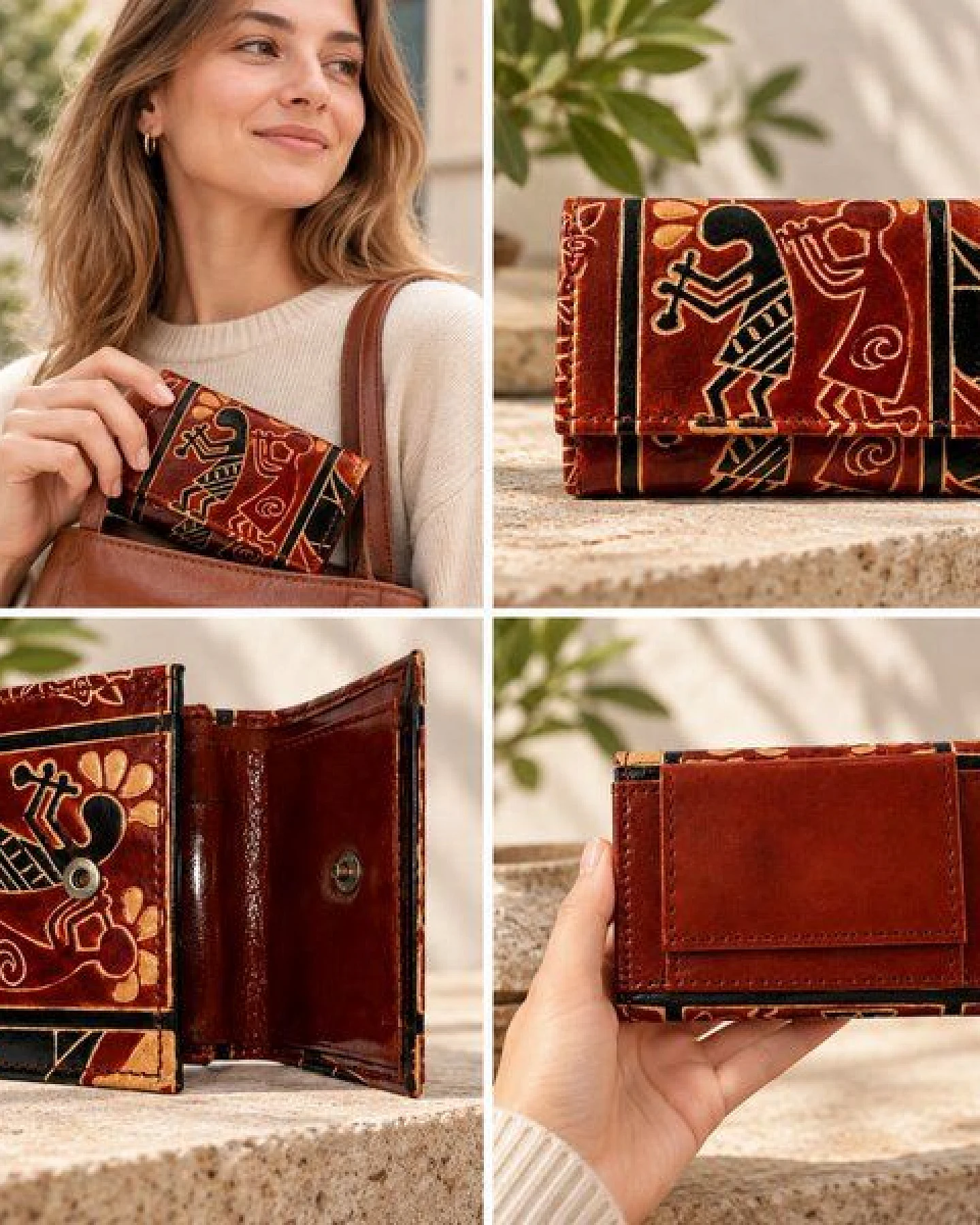 Janselo Savanna Rhythm Design Shanti-Leder-Geldbörse – Ansicht 4