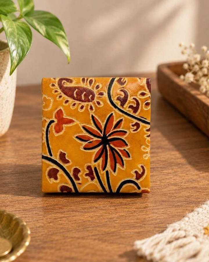 Janselo Sunflower Bloom Design Quadratisches Leder-Münz-Täschchen