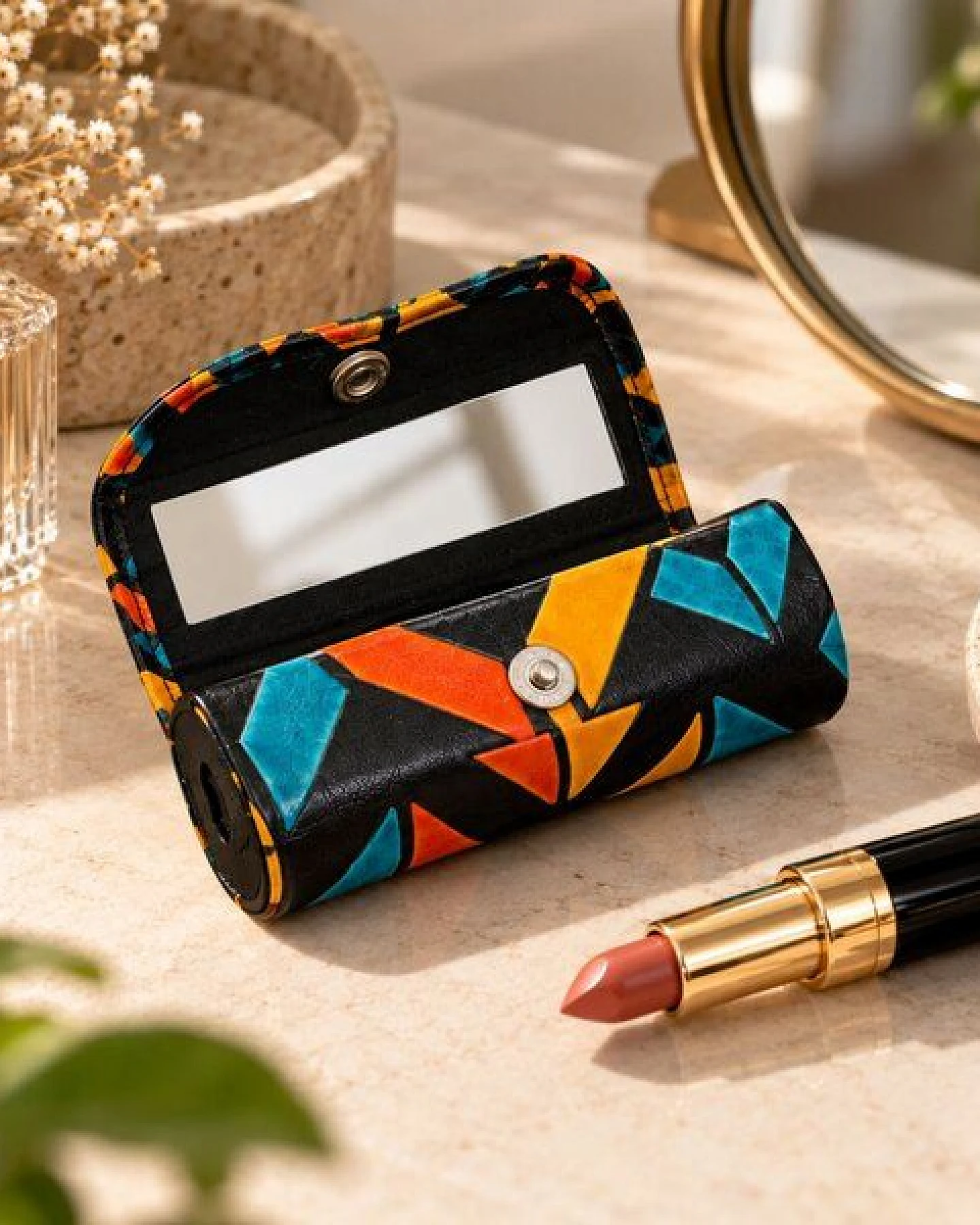 Janselo Nomad Lines Design Shanti-Leder-Lippenstift-Etui – Ansicht 2