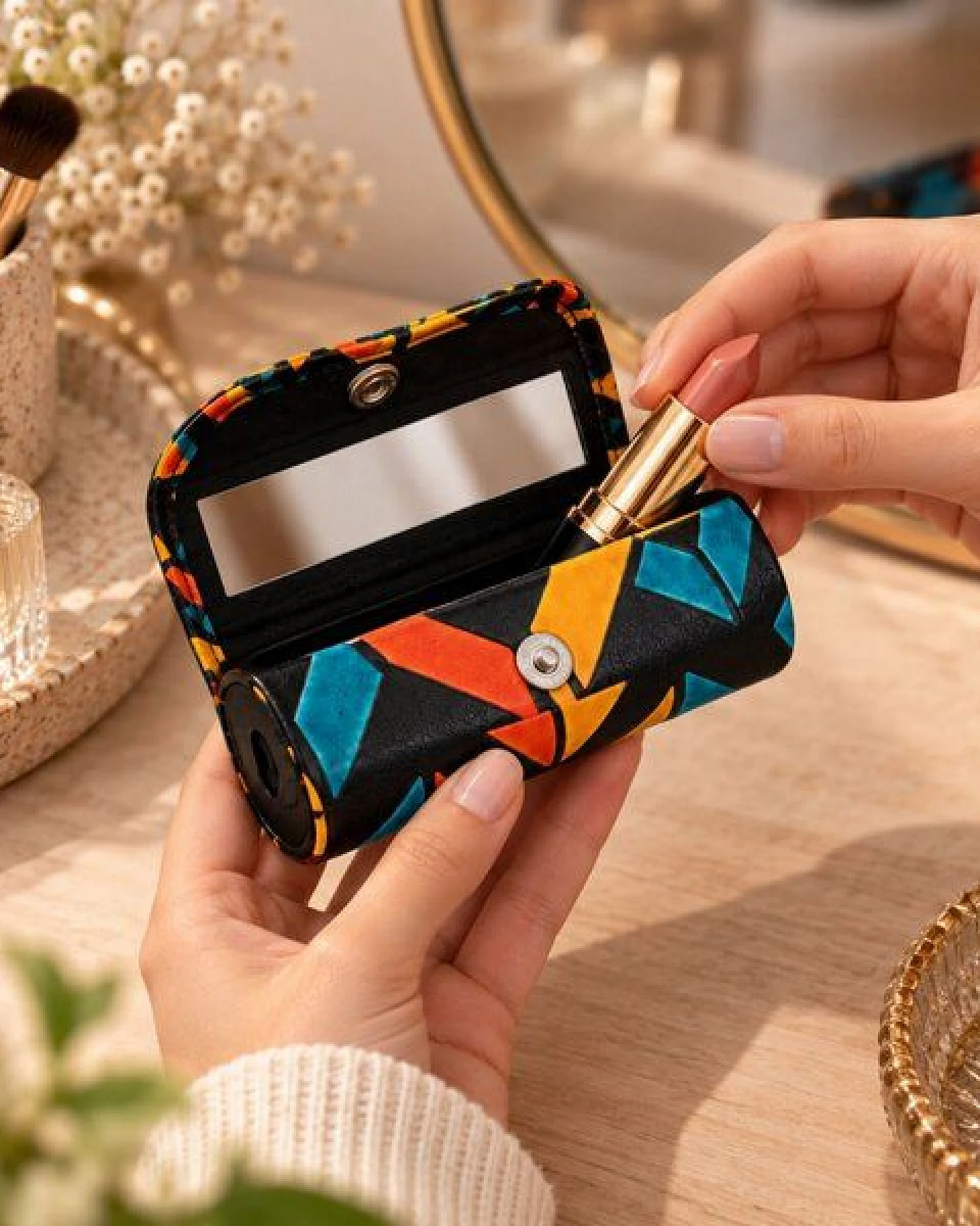 Janselo Nomad Lines Design Shanti-Leder-Lippenstift-Etui – Ansicht 3