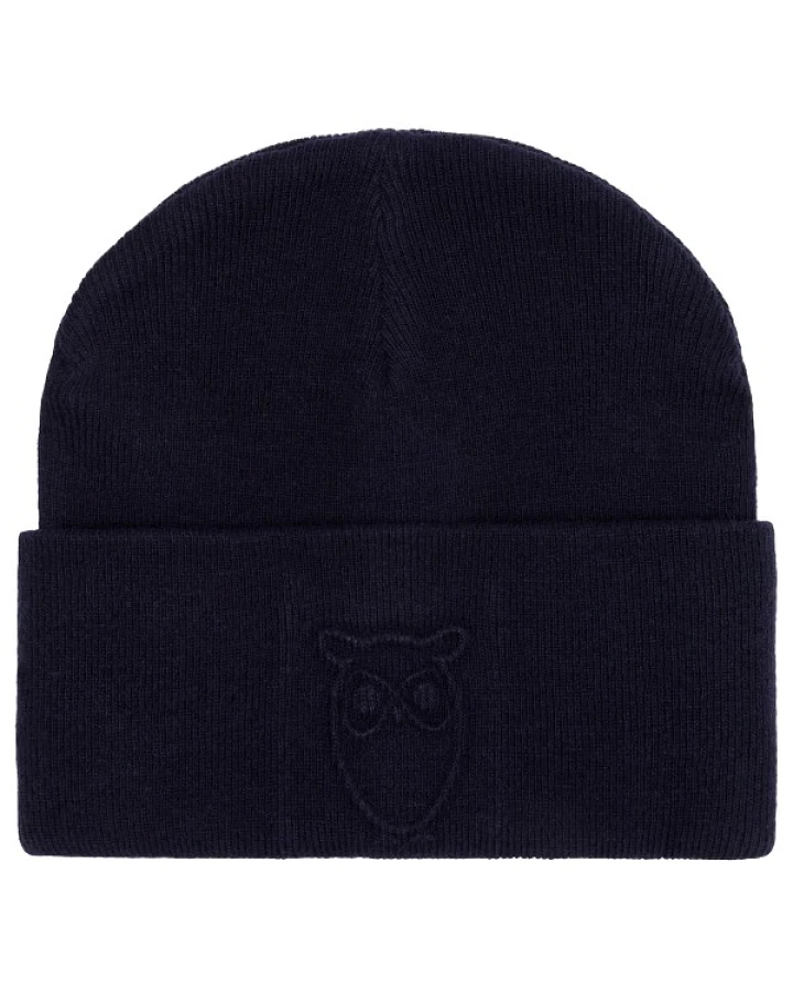 KnowledgeCotton Apparel - Embossed Owl DL Wool Beanie - Mütze Gr One Size blau