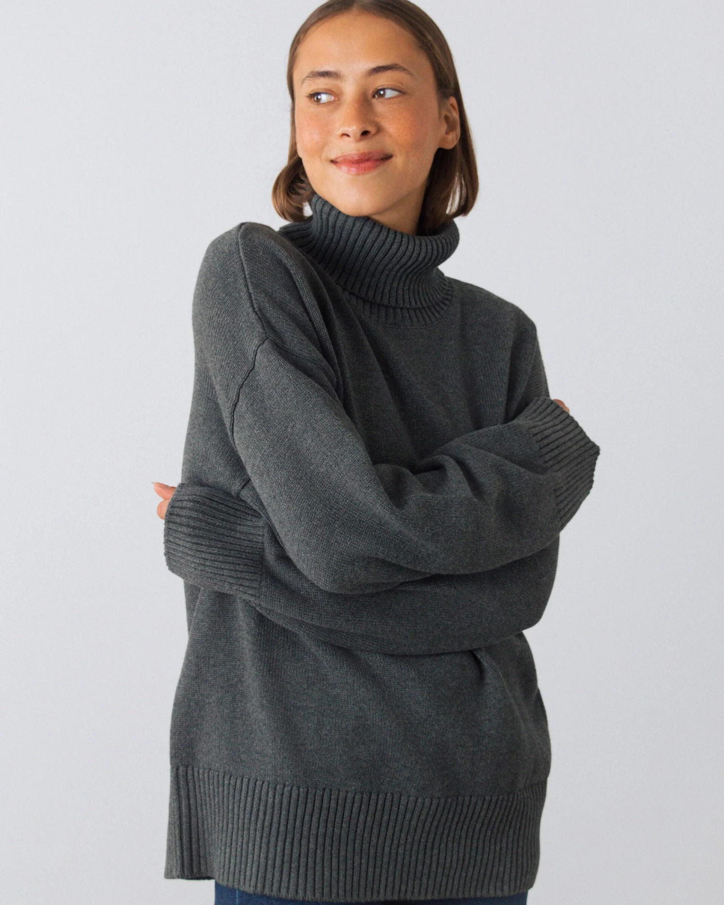 Honest Basics Damen vegan Rollkragenpullover Chunky Schiefergrau – Ansicht 2