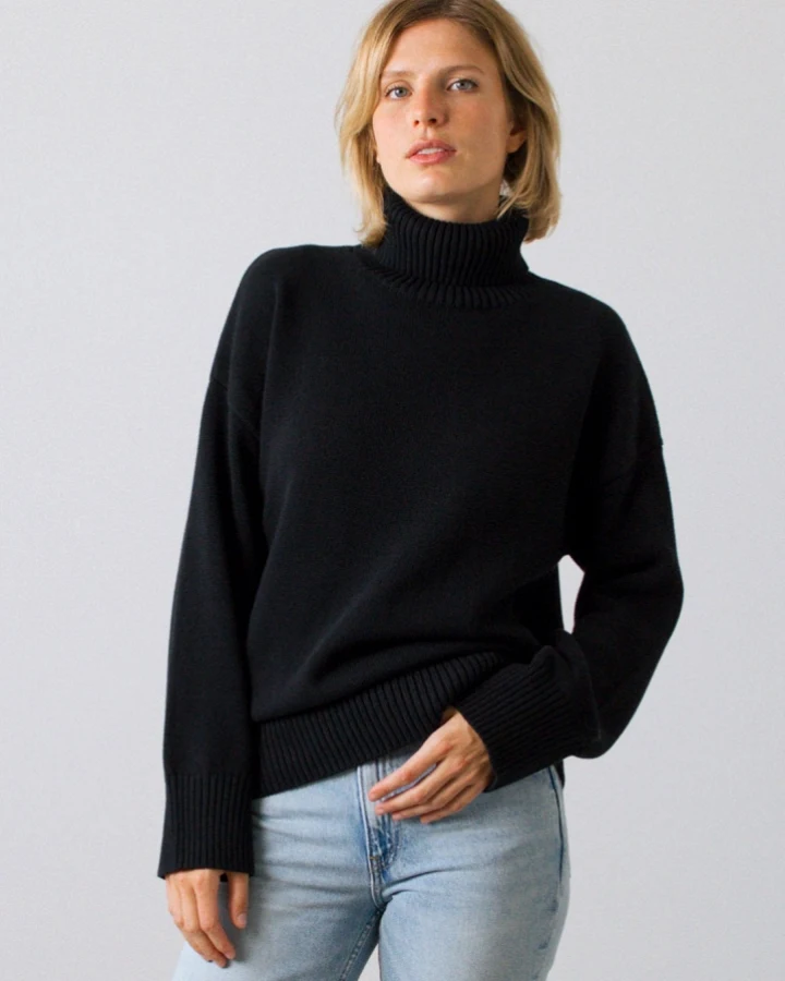 Honest Basics Damen vegan Rollkragenpullover Chunky Schwarz