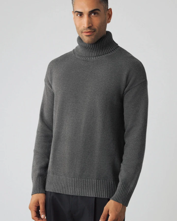 Honest Basics Herren vegan Rollkragenpullover Chunky Schiefergrau