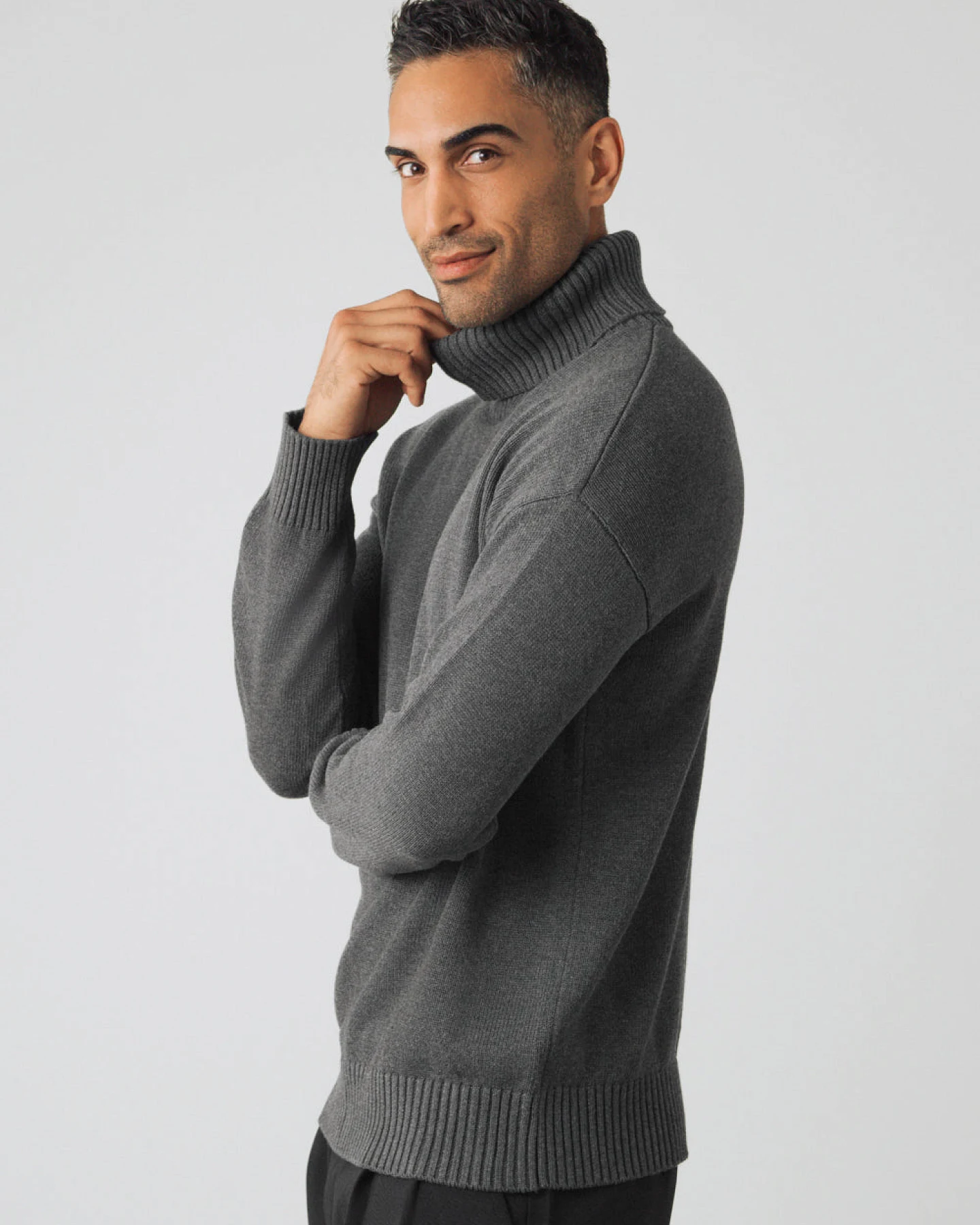 Honest Basics Herren vegan Rollkragenpullover Chunky Schiefergrau – Ansicht 2