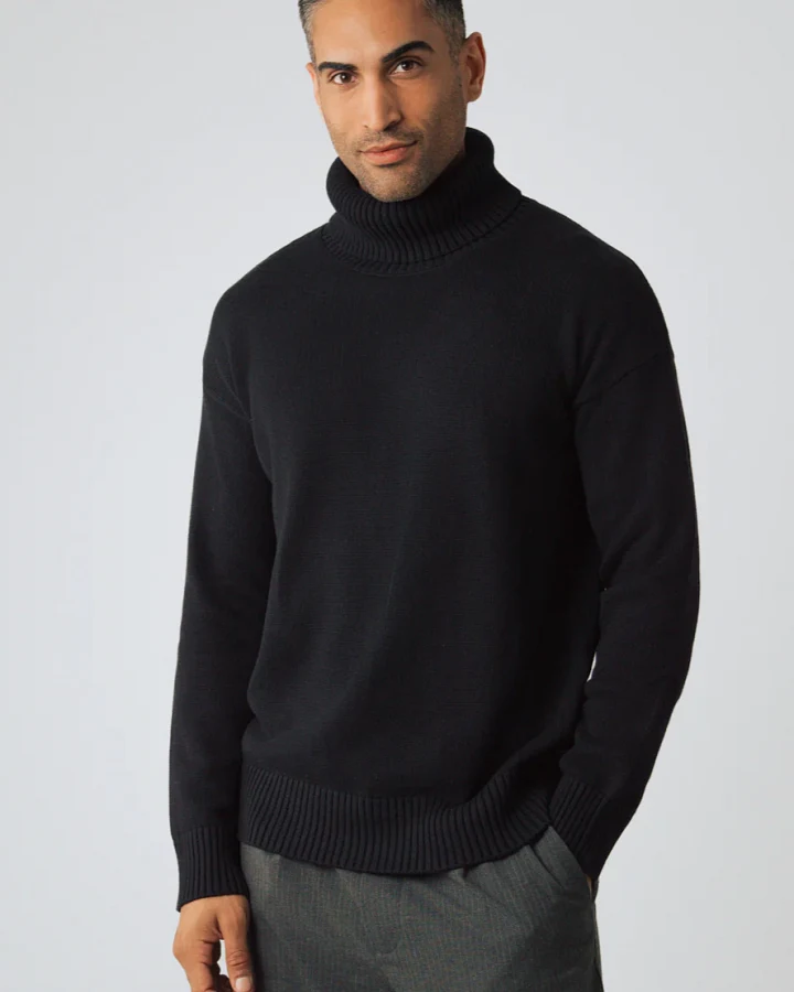 Honest Basics Herren vegan Rollkragenpullover Chunky Schwarz