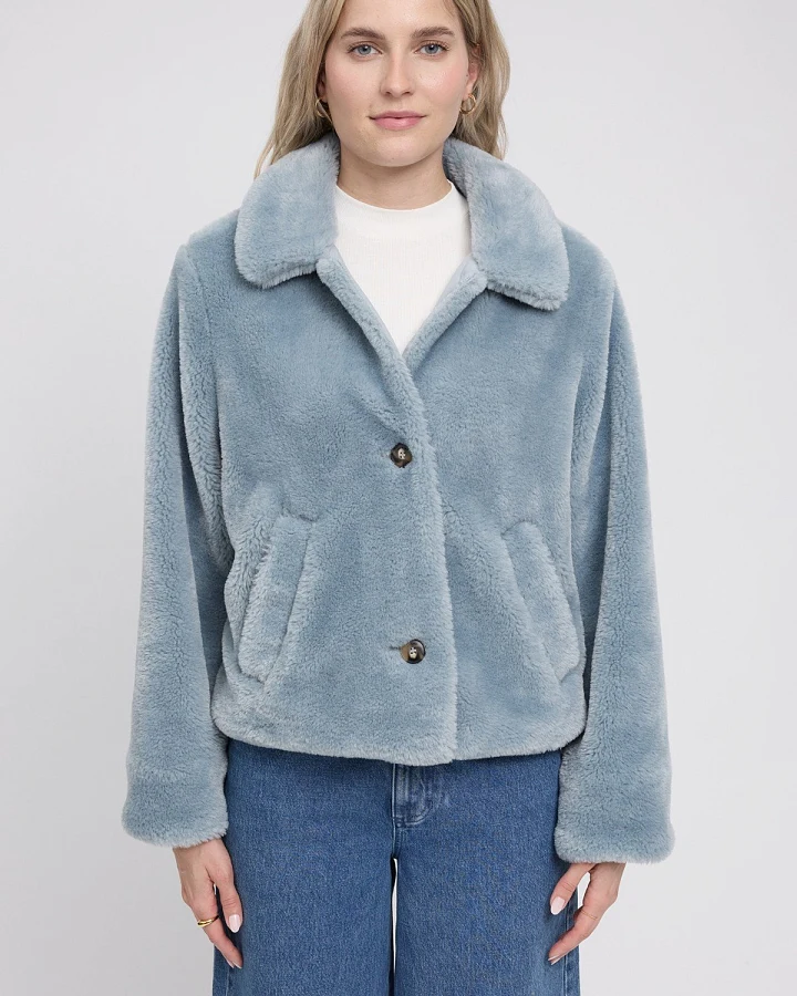 Jacke Faux-Fur Button Blau