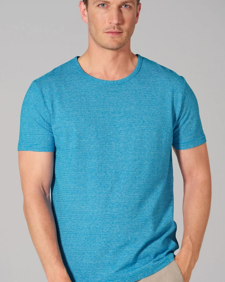 Hempage Herren vegan T-Shirt Gestreift Azurblau Natur
