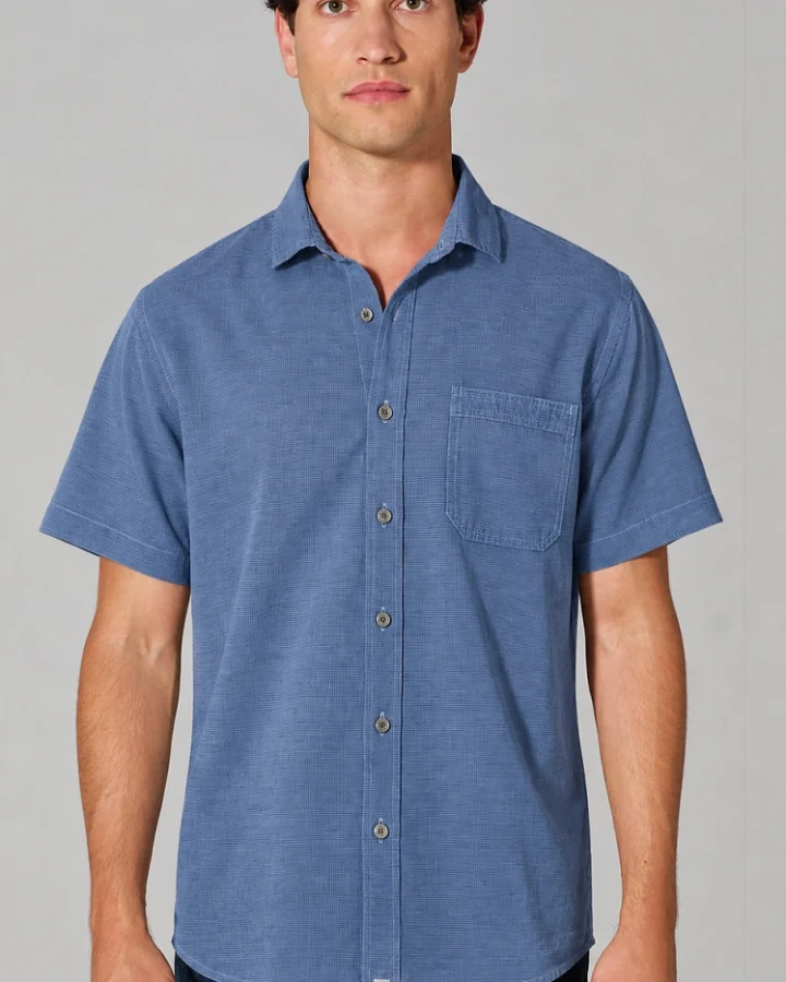 Hempage Herren vegan Kurzarmhemd Herren Blueberry Blau