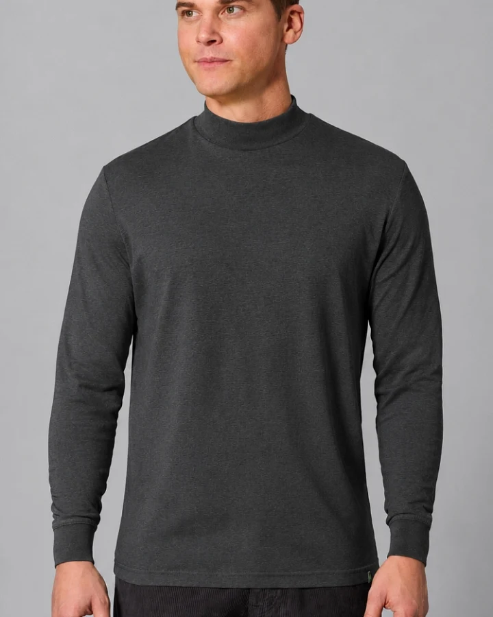 Hempage Herren vegan Langarmshirt Rollkragen Herren Schwarz