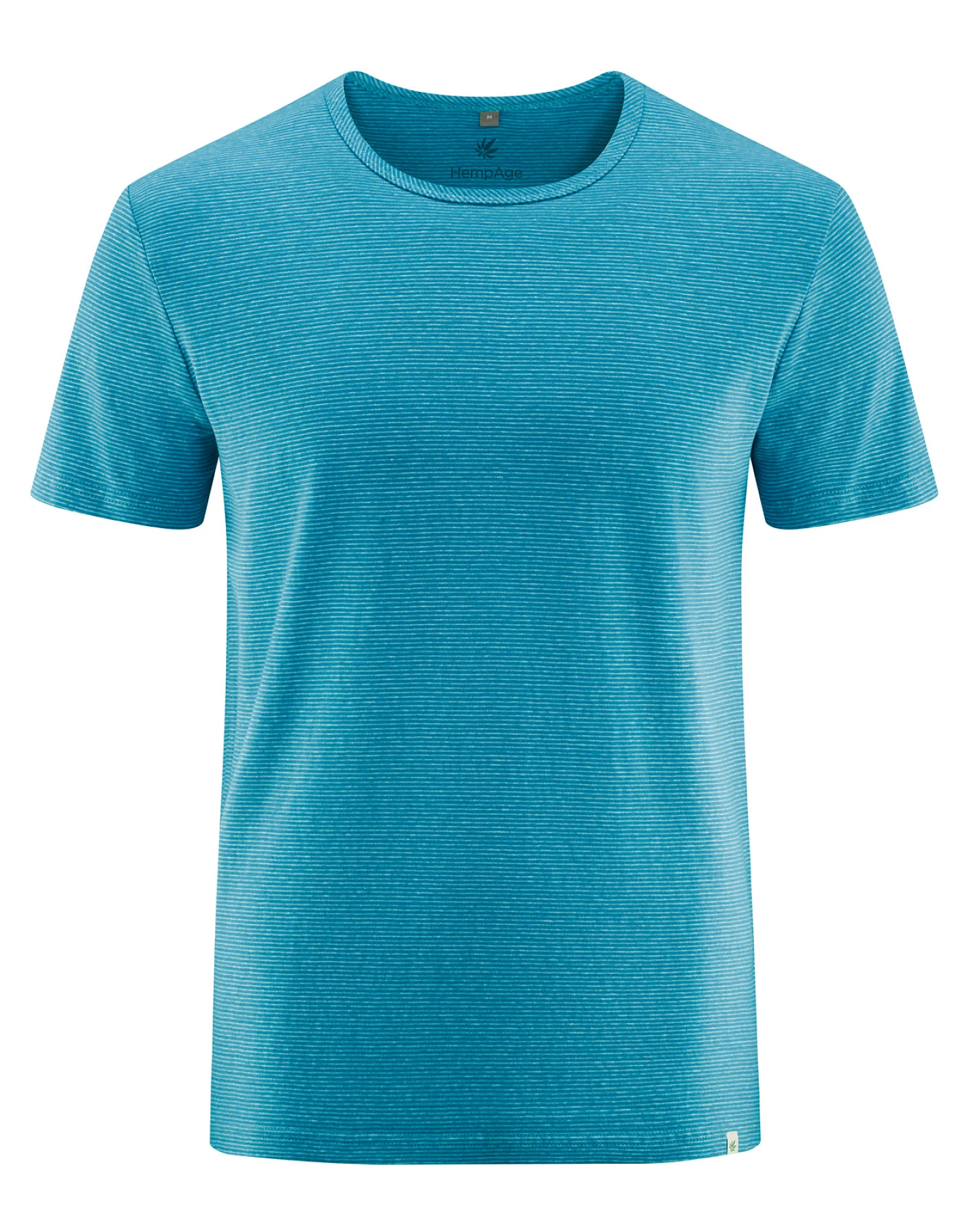 Hempage Herren vegan T-Shirt Gestreift Azurblau Natur – Ansicht 2
