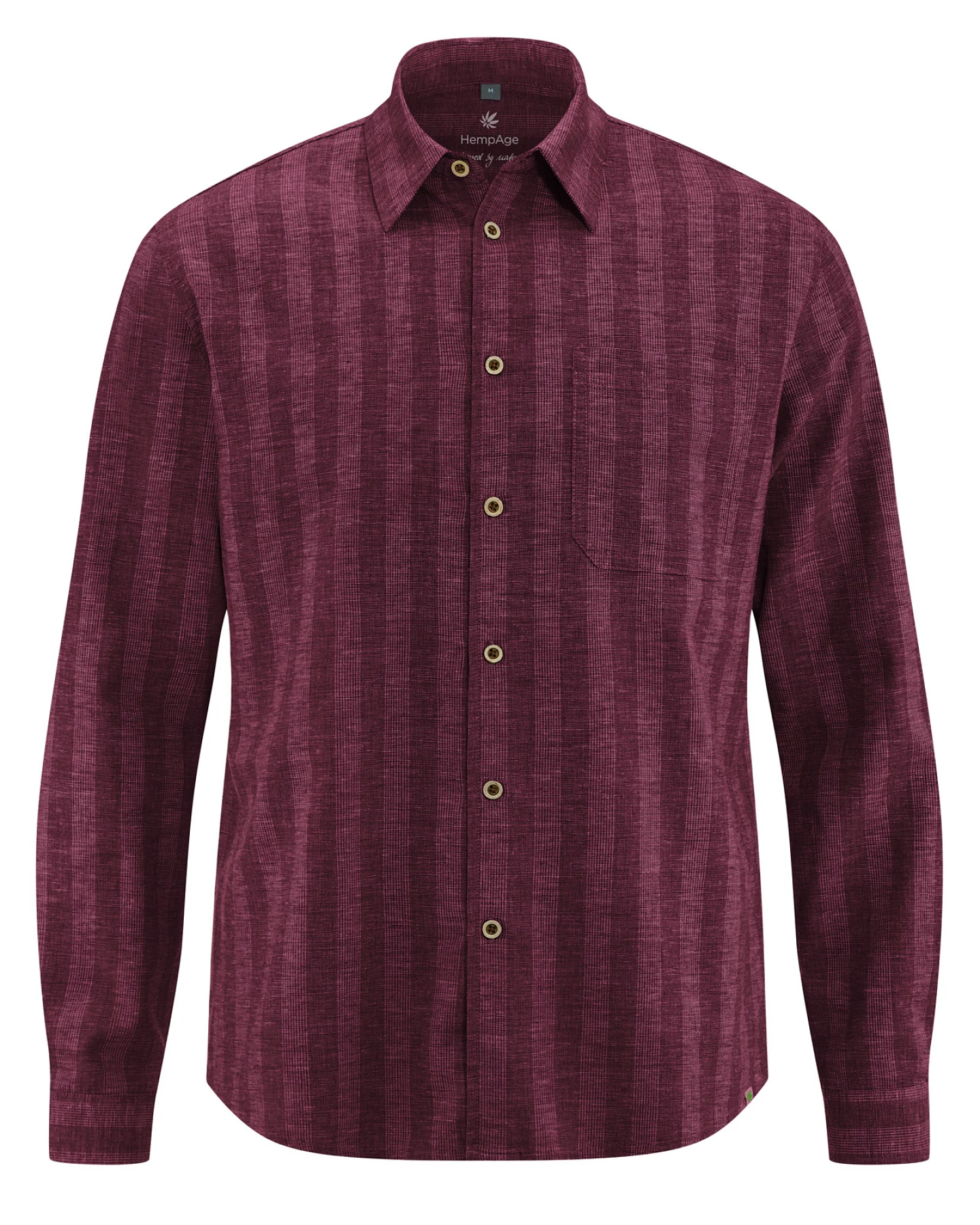 Hempage Herren vegan Hemd Gestreift Casual Hanf Baumwolle Weinrot – Ansicht 2