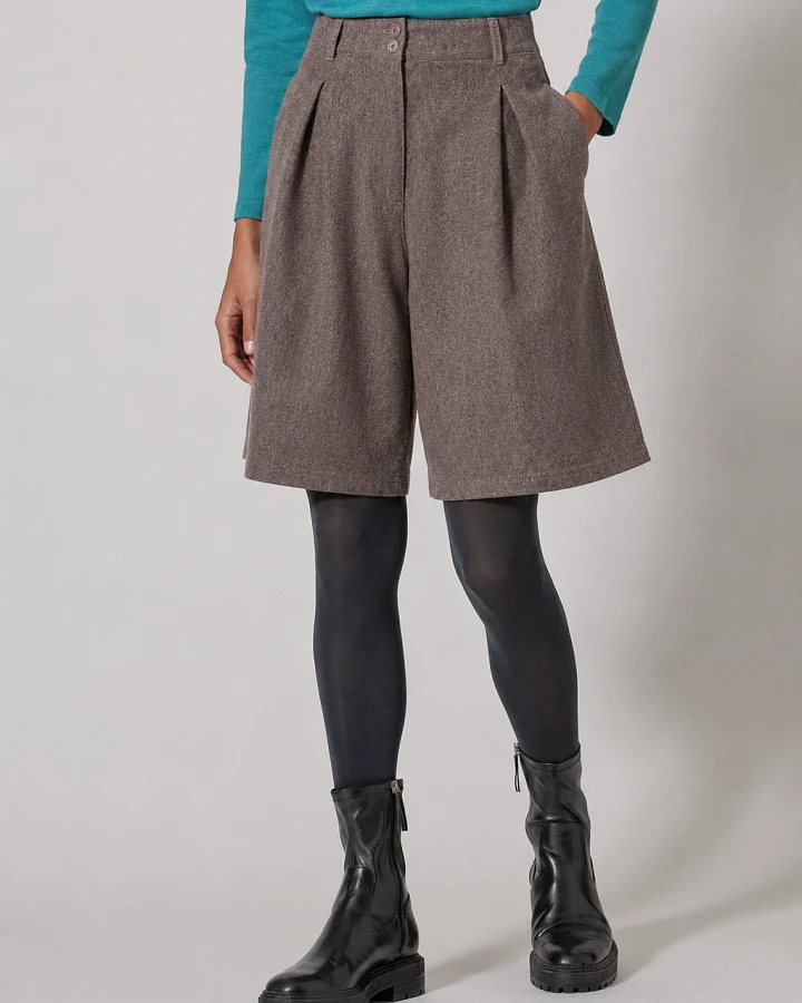 Hempage Damen vegan Bermuda Shorts Kariert Mokkafarben