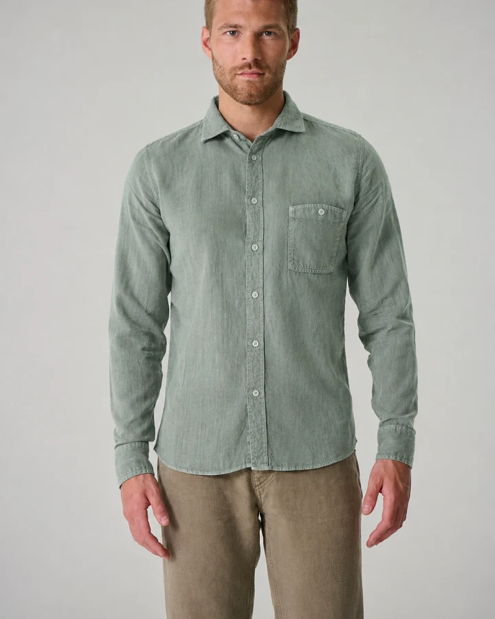 Hempage Herren vegan Hemd Slim Fit Thymiangrün