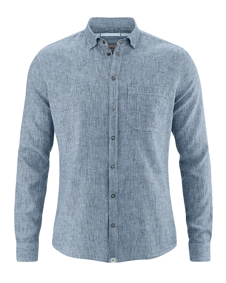 Hempage Herren vegan Hemd Gestreift Rauchblau