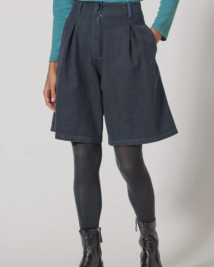 Hempage Damen vegan Bermudashorts Kariert Marineblau