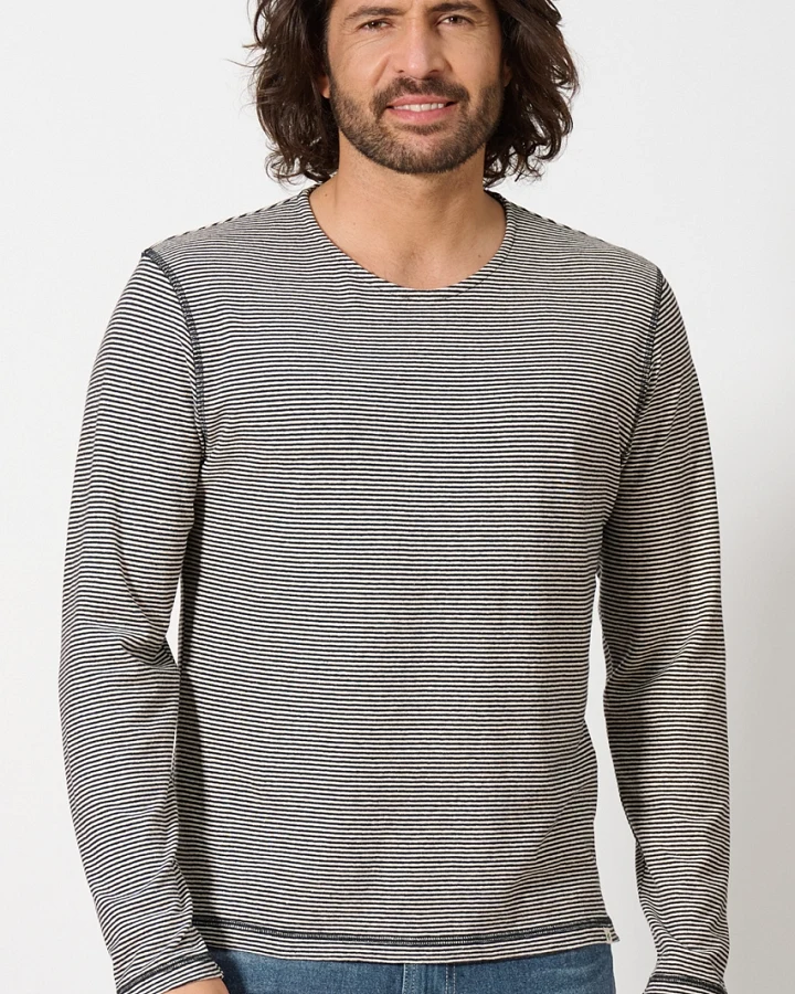 Hempage Herren vegan Langarmshirt Gestreift Offwhite