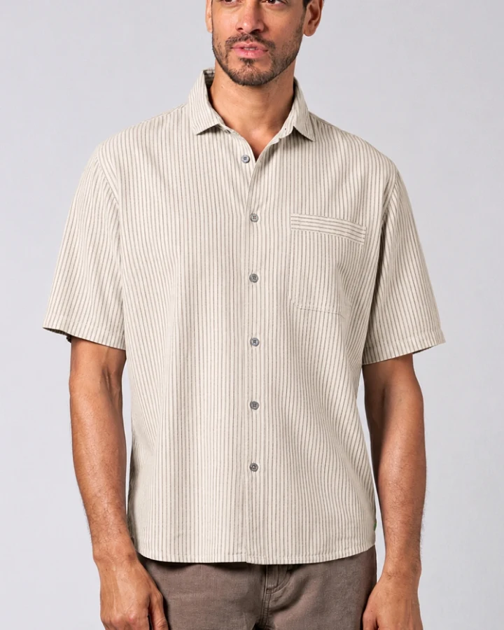 Hempage Herren vegan Hemd Thistle Gestreift Kurzarm Beige