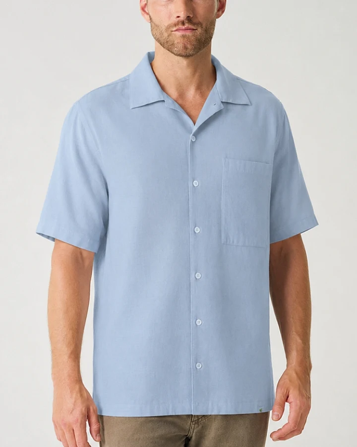 Hempage Herren vegan Kurzarmhemd Rauchblau