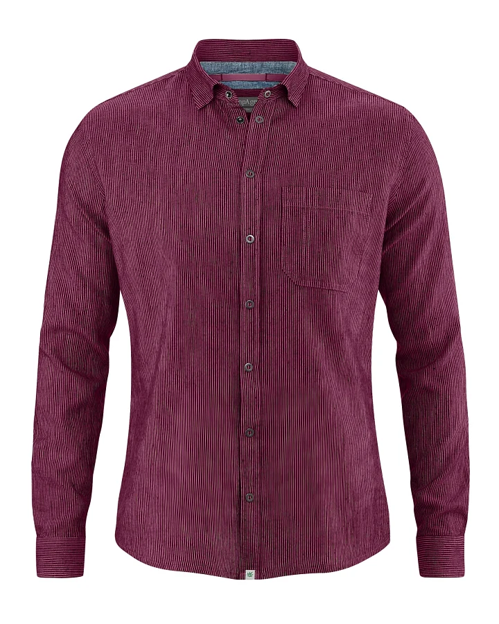 Hempage Herren vegan Herrenhemd Striped Weinrot