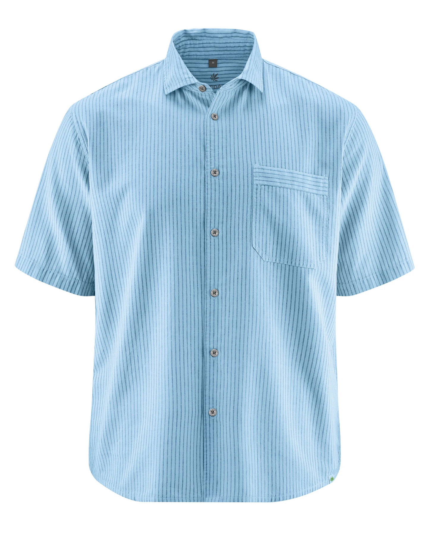 Hempage Herren vegan Hemd Gestreift Kurzarm Gletscherblau – Ansicht 2