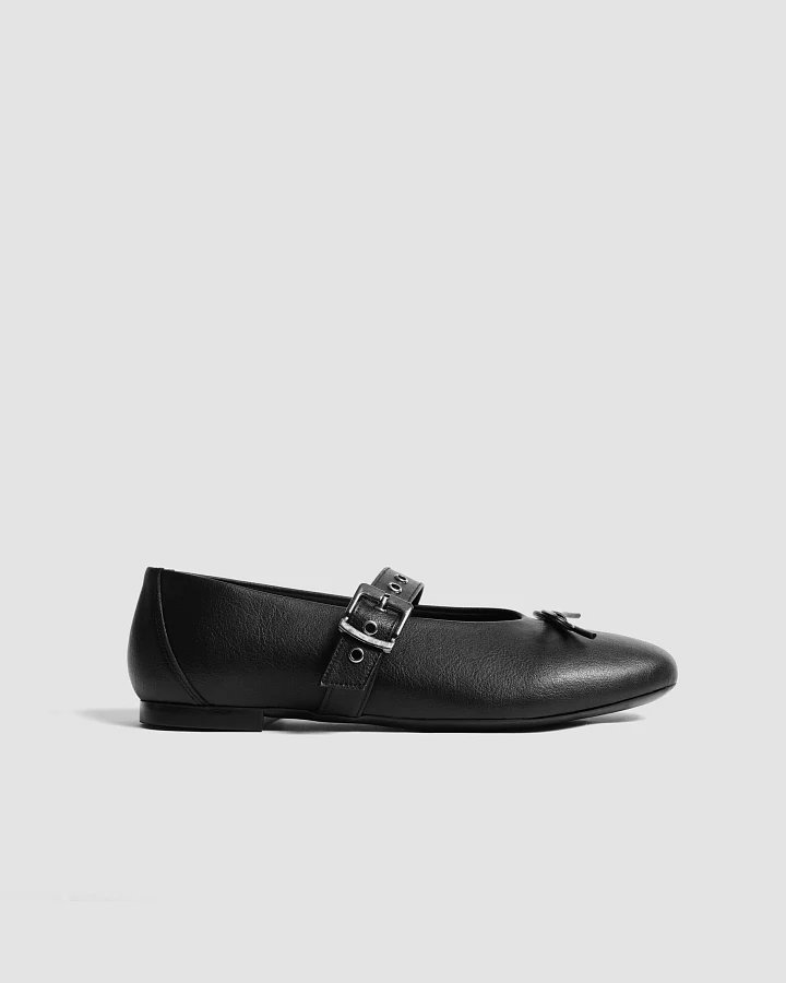 BOHEMA Damen vegan Ballerinas Classic Mit Schleife Schwarz