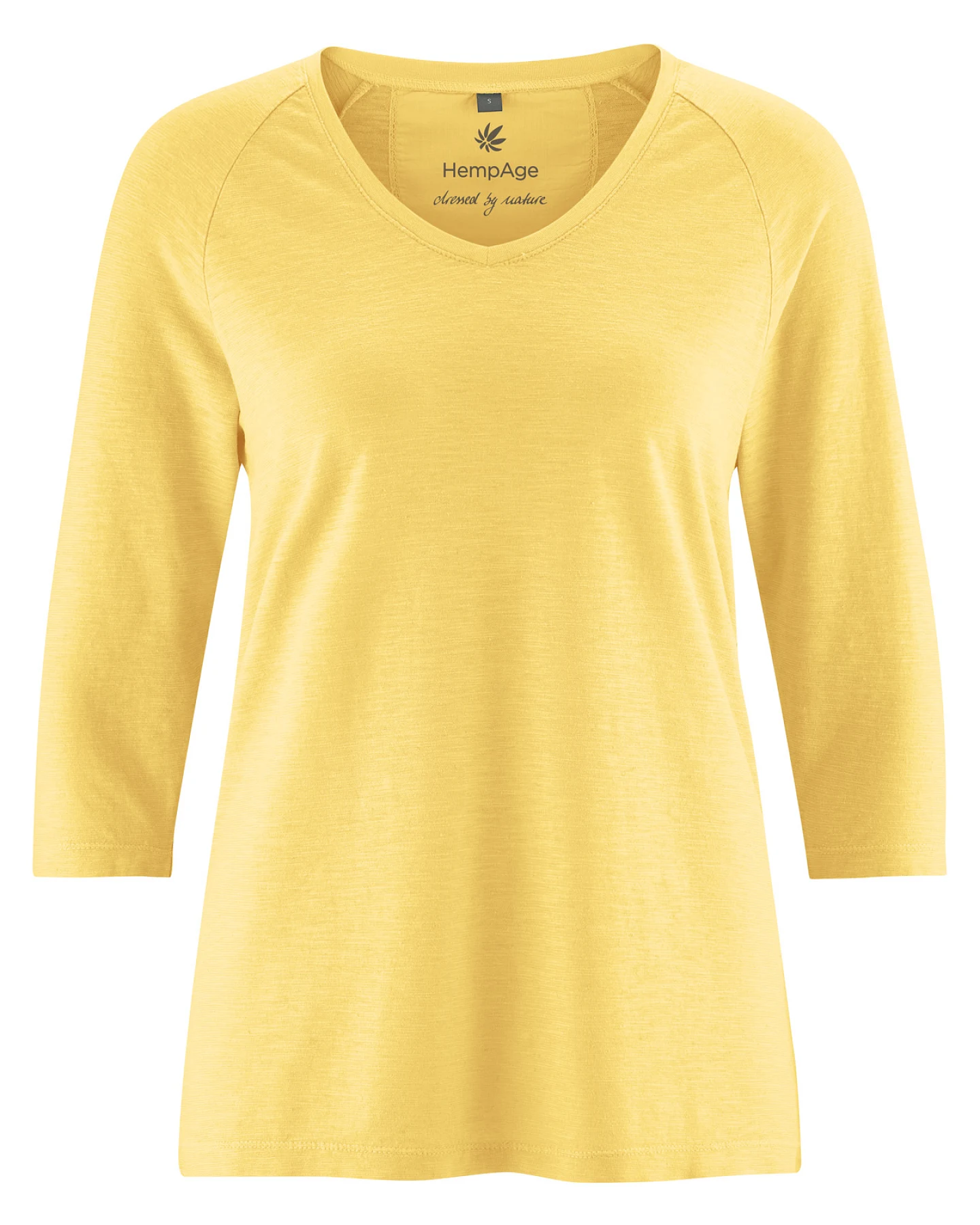 Hempage Damen vegan Raglanshirt Damen 3/4 Arm V Ausschnitt Gelb – Ansicht 2