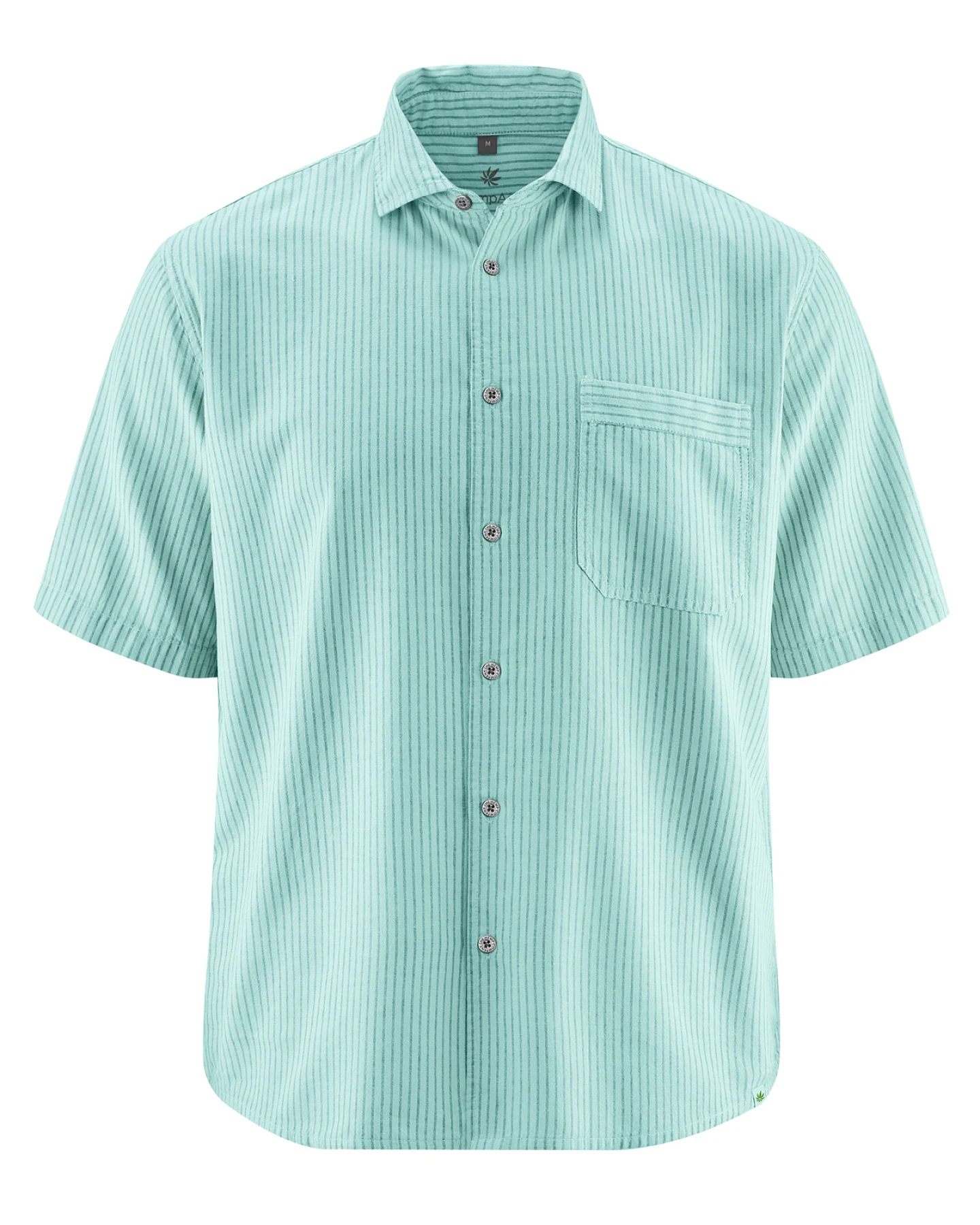 Hempage Herren vegan Kurzarmhemd Gestreift Lake Green – Ansicht 2