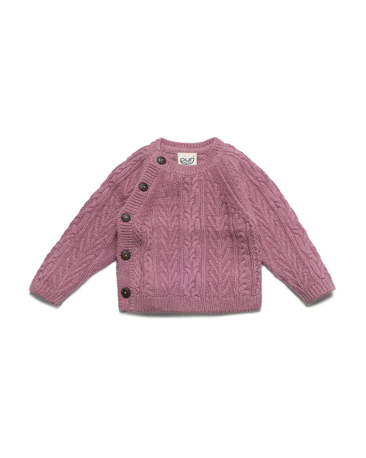puri organic - Strickkimono mit Schurwolle "Aran" granatapfel