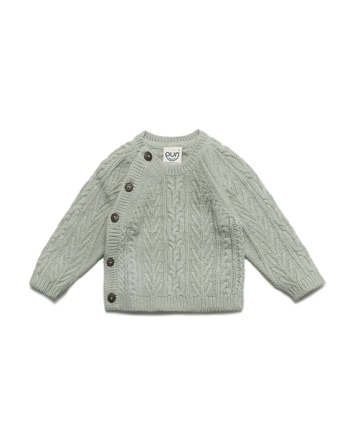 puri organic - Strickkimono mit Schurwolle "Aran" thymian