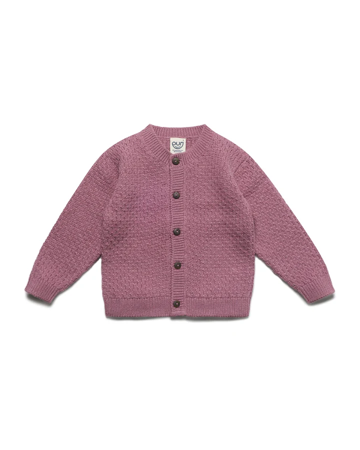 Produktseite: puri organic - Strickcardigan mit Schurwolle "Moos" granatapfel