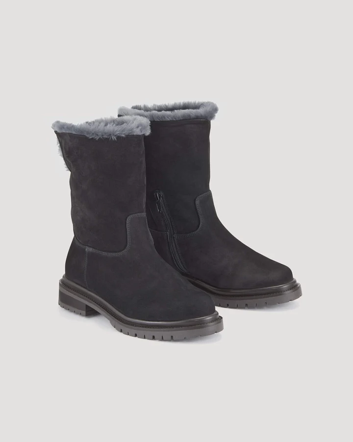 hessnatur Damen Winter-Stiefelette aus Rindsleder mit Schaffell-Futter - schwarz - Größe 37