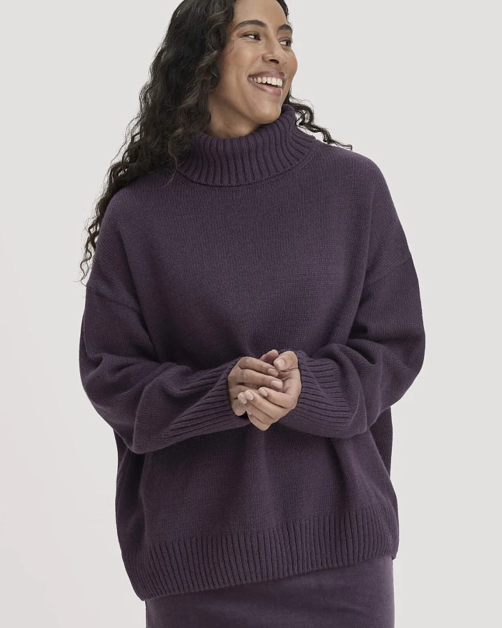 hessnatur Damen Strick Pullover Oversize aus Bio-Merinowolle mit Bio-Baumwolle - lila - Größe onesize