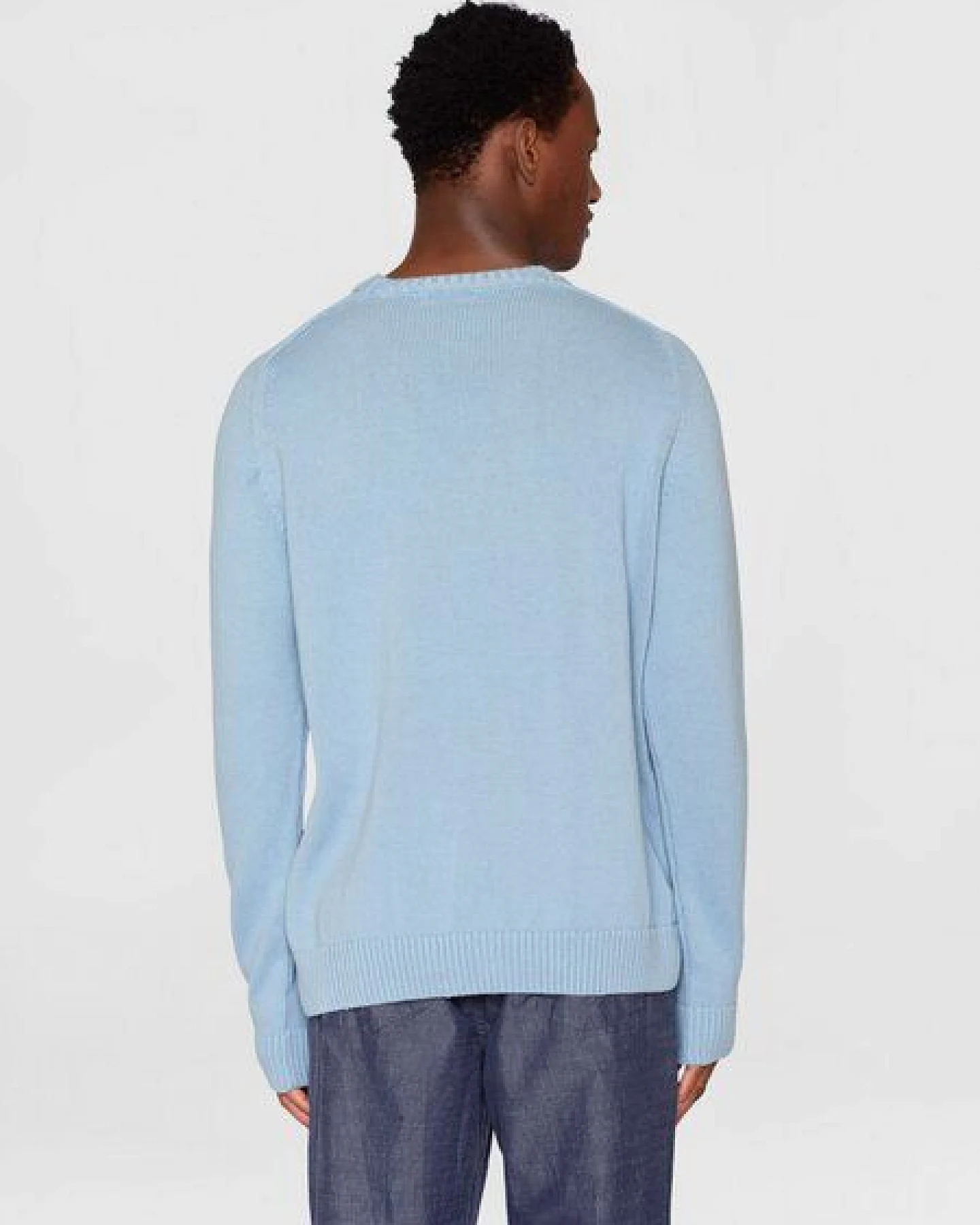 KnowledgeCotton Apparel Strickpullover CREW NECK aus Bio-Baumwolle, Dusty Blue Melange – Ansicht 2